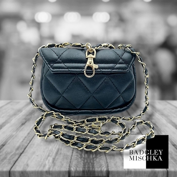 Badgley Mischka Mini Purse w/ Crossbody Strap & Clip Black NWT - Picture 2 of 5